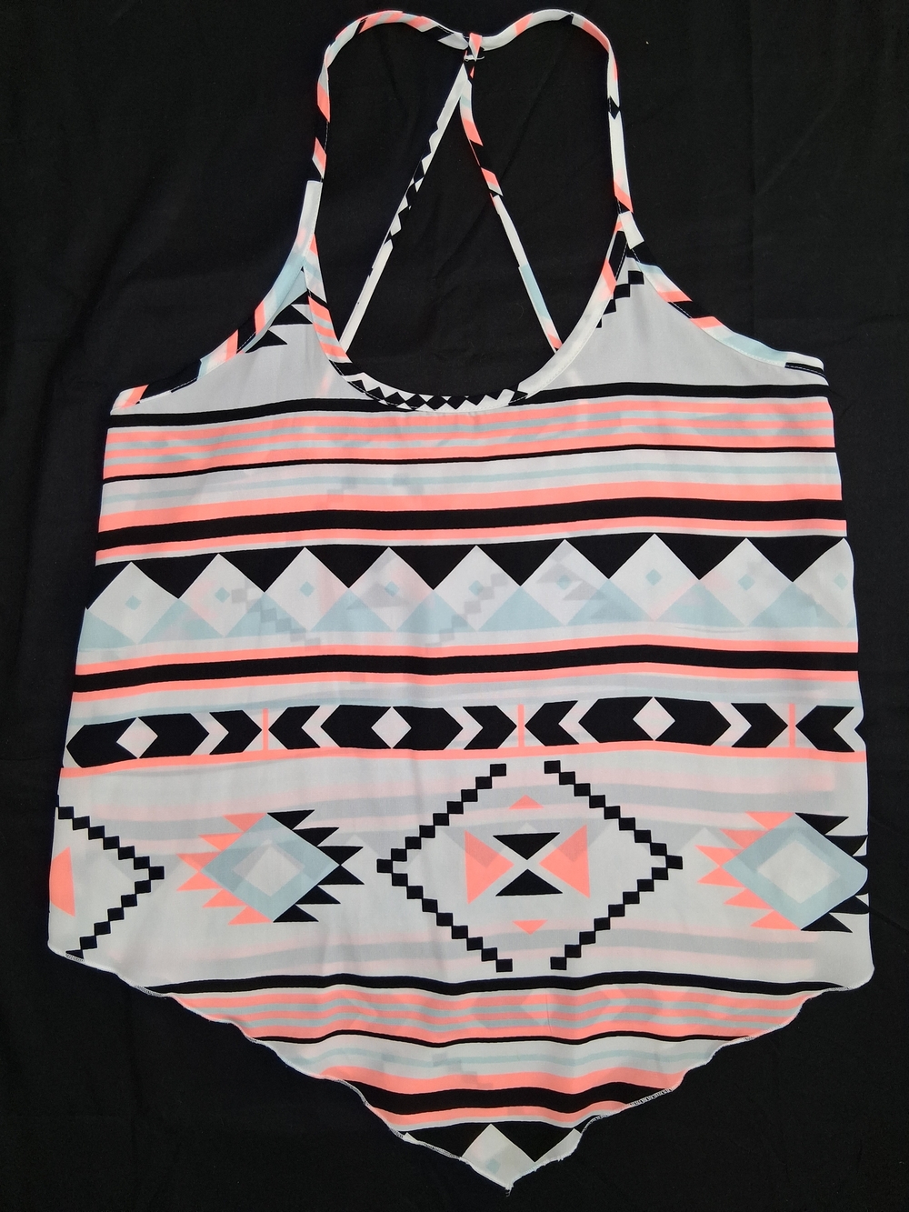 Forever 21 Neon Coral & Black Aztec Strappy Tank